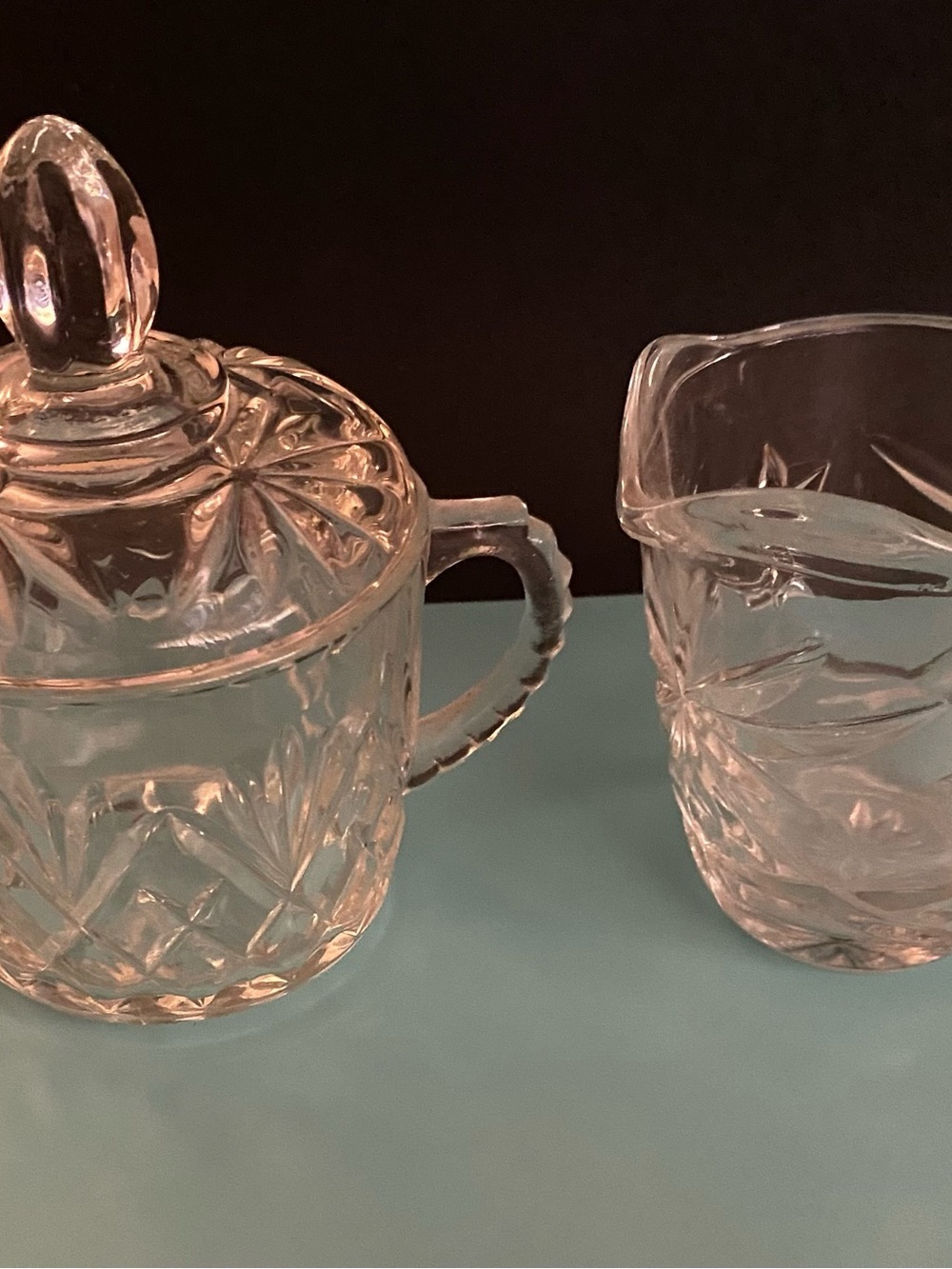 Crystal Sugar Bowl with Lid and Matching Creamer - Clear
